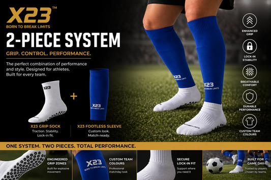X23 2-Piece Grip Sock System for Clubs, Schools & Academies | Custom Team Football Socks Australia