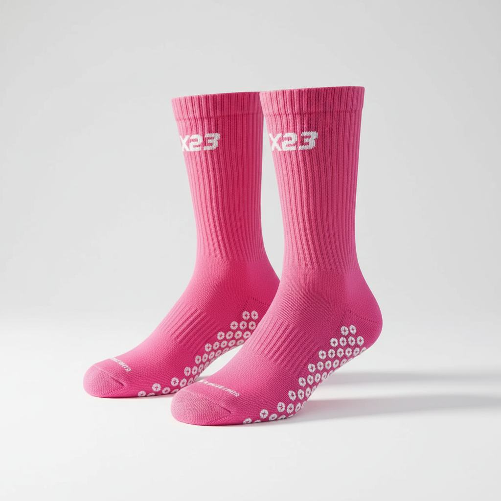 Pink X23 Crew Socks with White Logo